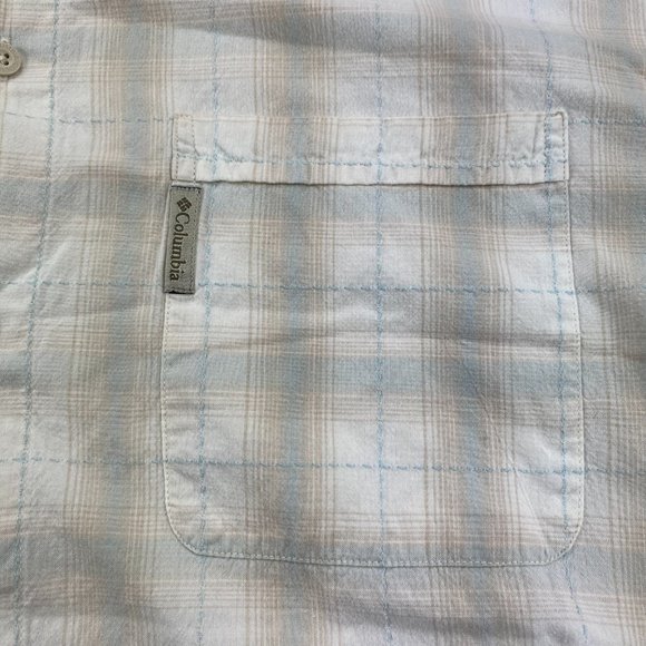 Vintage Columbia Shirt Men Extra Large XL Beige Plaid Casual Button Up Polo - Picture 2 of 11